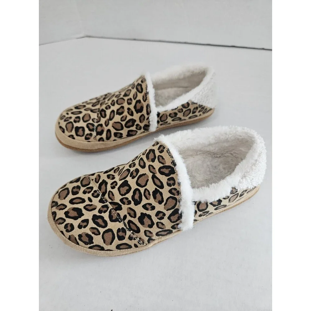 TOMS India Bootie Slipper Animal Leopard Print Faux Fur Size 4.5 Girls